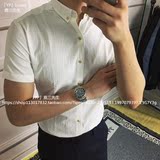韩版日系修身短袖衬衫男士商务英伦休闲衬衣潮男百搭棉麻扣领寸衫