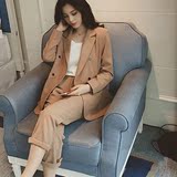 2016春季新款纯色裤套装女韩版时尚两件套休闲西装外套九分裤女