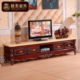 客厅欧式天然大理石实木电视柜 橡木雕花象牙白金箔法式美式地柜
