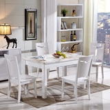 简欧餐桌大理石餐桌椅组合实木长方形饭桌子白色烤漆简约６人６椅