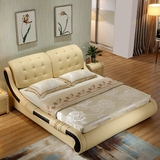 旺美 现代婚床1.8米真皮床皮床双人床1.5米软床欧式床皮艺床 床