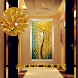 玄关装饰画发财树油画抽象现代客厅走廊过道手绘欧式竖版3d立体画
