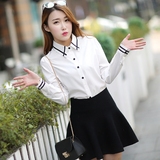 新款包邮韩版格子衫女学生修身长袖衬衣外套潮春季纯色女上衣