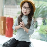 韩版女童秋装t恤童装小童长袖纯棉上衣儿童高领针织坑条打底衫
