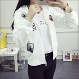 bf原宿风女2016韩版学生夹克棒球服百搭宽松字母粉色七分袖短外套