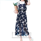 拉夏贝尔2016夏装新款韩版印花两件套装吊带连衣裙女长裙20008020