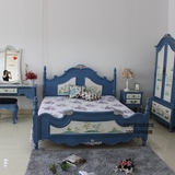 美式双人床复古彩绘床地中海风格清新白色仿古做旧乡村风格小户床