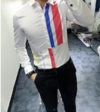 韩国 新款发型师彩色衬衣  男士长袖修身时尚 免烫青年 衬衣 包邮