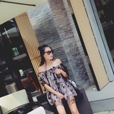 2016新款夏装韩版女装露肩一字领立体花宽松中长款短袖蕾丝衫上衣