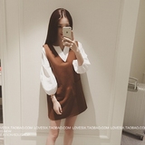 2015春季新款韩国时尚甜美背带连衣裙V领两件套装大码女装包邮潮