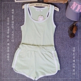 夏季纯色修身背心+休闲短裤两件套运动跑步套装百搭吊带纯棉女装
