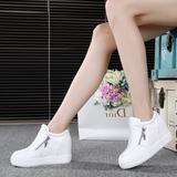 秋季新款2016韩版纯白色运动鞋双侧拉链厚底内增高学生单鞋女鞋潮