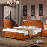 中式全实木床1.5米橡木床1.8米双人婚床单人床成人简约特价1.5m