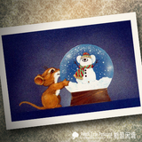 怀旧经典《小老鼠和水晶球》圣诞j节雪人插图卡片Postcard明信片