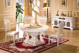 大理石餐桌白色圆桌欧式实木餐台大理石台面现代餐桌椅组合288