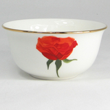 唐山红玫瑰陶瓷餐具金边碗 唐山骨瓷碗红玫瑰4.5英寸金钟碗吃饭碗