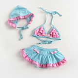 新款女童泳衣 儿童分体比基尼儿童泳衣 宝宝泳装婴儿游泳衣含泳帽