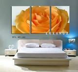 花卉壁画黄色玫瑰客厅装饰画酒店客房无框画卧室床头三联版画大幅