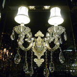 锌合金 壁灯 双头单头欧式沙金银色客厅卧室床头高档带罩水晶壁灯