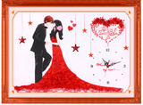 包邮麦绣绣丝带绣 客厅婚庆挂画钟表 幸福的约定结婚十字绣印花3D