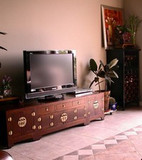 新中式老榆木三组合电视柜ca036仿古简约现代全实木地柜鸿美家具
