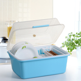 环保塑料厨房餐具整理柜 碗盘筷沥水架带盖子 大号碗碟筷子收纳盒