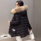 零五七一世家2015冬装新品韩版时尚修身瘦女装貉子毛领连帽棉衣女
