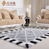 尼西米 现代简约客厅地毯 加厚卧室地垫 欧式黑白方格沙发茶几垫