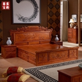 缅甸花梨木双人大床 大果紫檀1.8米床 高箱储物红木床床头柜家具