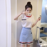 2016韩版闺蜜装两件套连衣裙女夏季宽松短袖T恤百褶半裙短裙套装