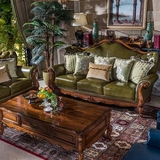 美式乡村真皮实木沙发 欧式大户型油蜡皮U型整装沙发123组合家具