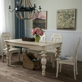 美式乡村实木餐桌椅子组合象牙白复古仿古做旧家具长方形饭桌
