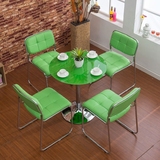 绿色钢化玻璃小户型一桌四椅子餐桌椅组合 接待洽谈会客休闲圆桌