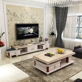 最新象牙白色可伸缩电视柜茶几组合套装简约现代钢化玻璃客厅家具