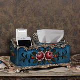 欧式多功能树脂纸巾盒奢华复古田园方抽纸盒简约客厅桌面装饰摆件