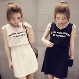 韩版夏季女装新款收腰短裙子显瘦无袖背心裙系带宽松大码连衣裙女