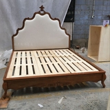 美式复古做旧实木床法式出口雕花高档婚床欧式布艺双人床工厂直销