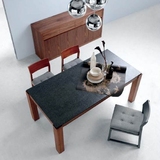 北欧餐桌椅组合大户型火烧石长方形餐桌尚景现代简约实木餐桌新款