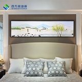 纯手绘抽象印象温馨现代简约新中式有框装饰画卧室床头画横版油画