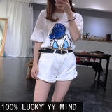 llucky yy韩版夏季新款宽松圆领套头短袖唐老鸭卡通印花T恤上衣女