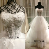 （出租）新款婚纱 韩式抹胸蕾丝镂空立体花朵仙感公主长拖尾婚纱