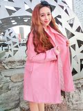 atian独家定制2016春季新款中长款粉大衣粉色毛呢外套女装