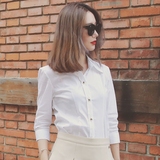 2016秋装新款查令街自制欧美风白色打底上衣修身显瘦七分袖衬衫女