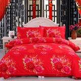韩式家纺磨毛床上用品春秋夏季婚庆四件套大红 床单双人被套套件