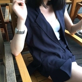 2nd vanilla夏韩国正品时尚套装女真丝麻纹休闲西装外套 马夹短裤