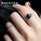 复古戒指女饰品韩国潮人个性简约钛银欧美仿黑玛瑙指环包邮不掉色