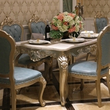 欧式大理石餐桌美式实木香槟色长饭桌1.6米别墅客厅餐桌椅组合6人