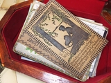 liliaVINTAGE古董纸制品收藏10年代皮制花体字实寄邮票明信片N2
