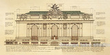 中央车站 建筑设计结构线条草图稿 厚布画芯 欧式美式复古装饰画