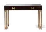 拉丝玫瑰金色不锈钢书桌现代简约黑檀木皮写字桌样板房家具可定制